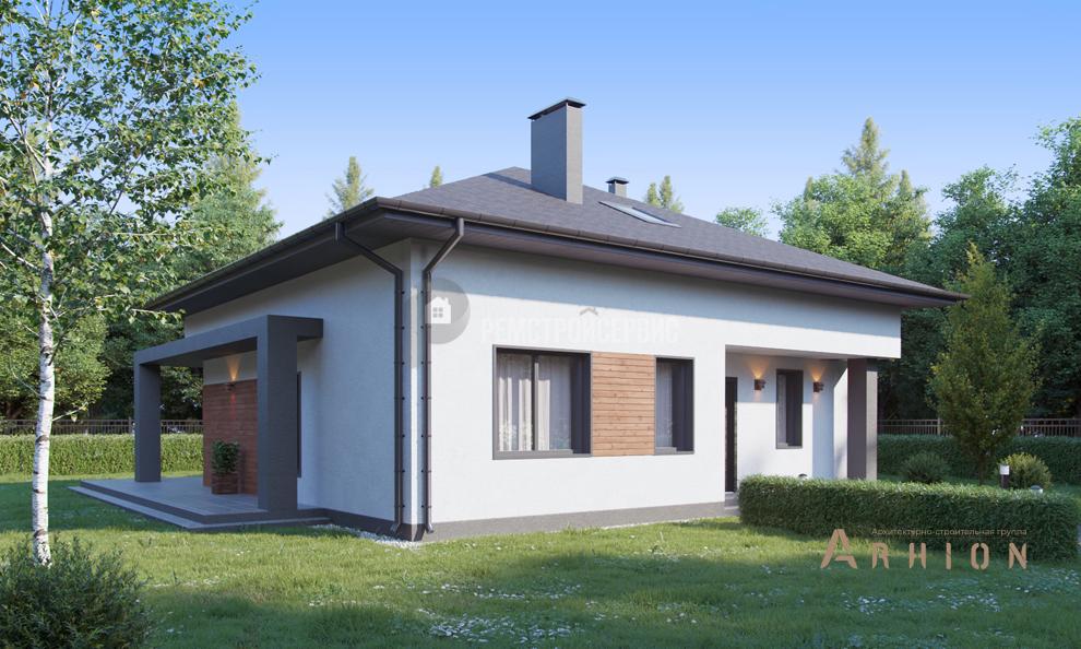 2. Проект одноэтажного дома в современном стиле с четырехскатной, t-65-01, площадью - 172 кв c мансардой, терассой